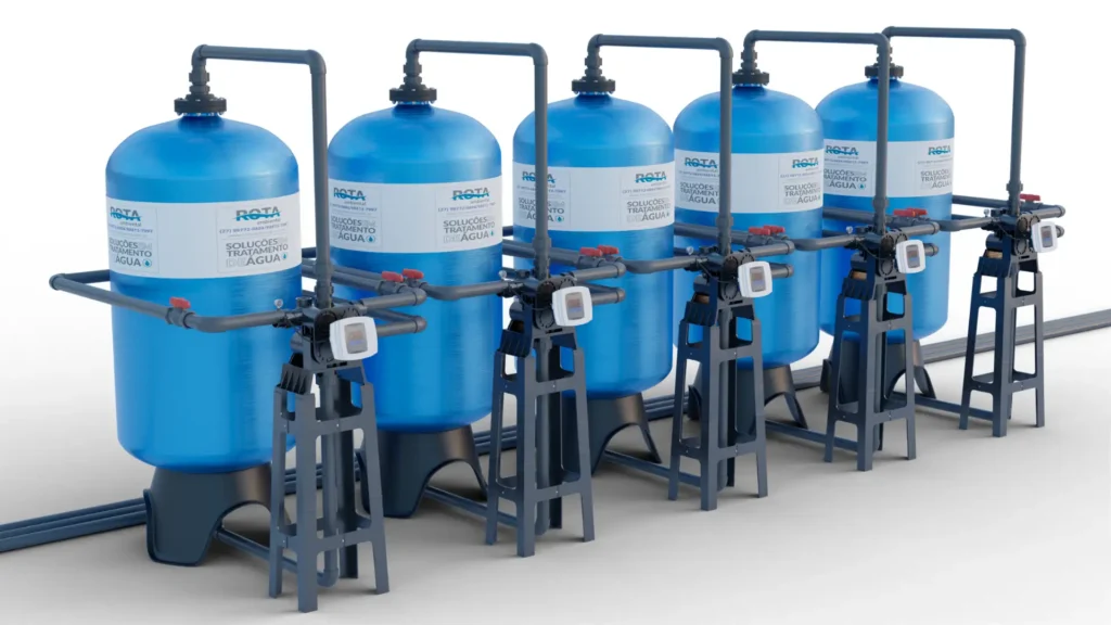 Equipamentos de tratamento de água industrial fabricados pela Rota Ambiental.